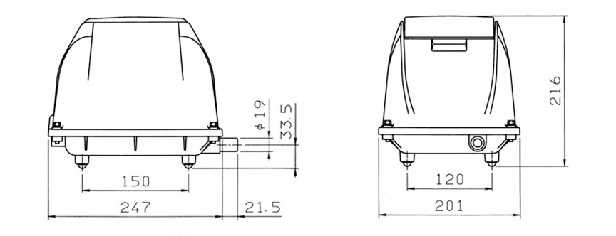 Wymiary dmuchawy SECOH EL-S-60